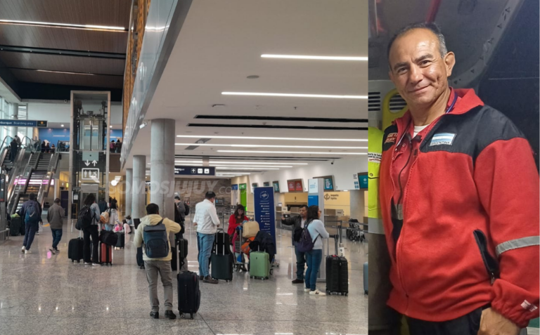 Personal del SAME y de seguridad en el Aeropuerto Internacional Dr. Horacio Guzmán de Jujuy.
